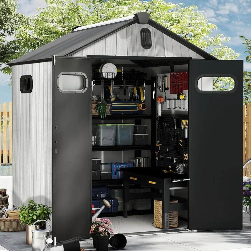 

6x6 FT Outdoor Resin Storage Shed, All-Weather Double-Wall Storage Building for Backyard, Garden, Lawn Tools, Customized