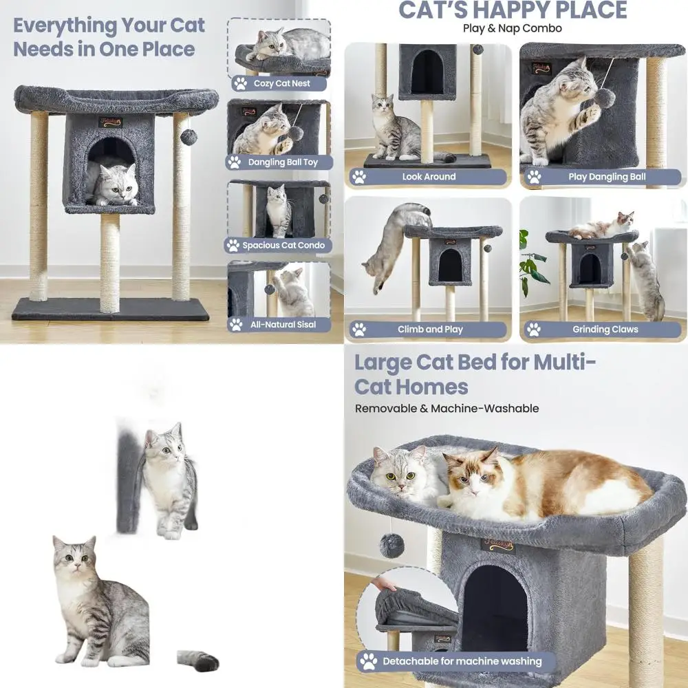 

Большая домашняя кошачья елка с окунем и пещерой, 28, современный когтеточка для котят - темно-серый