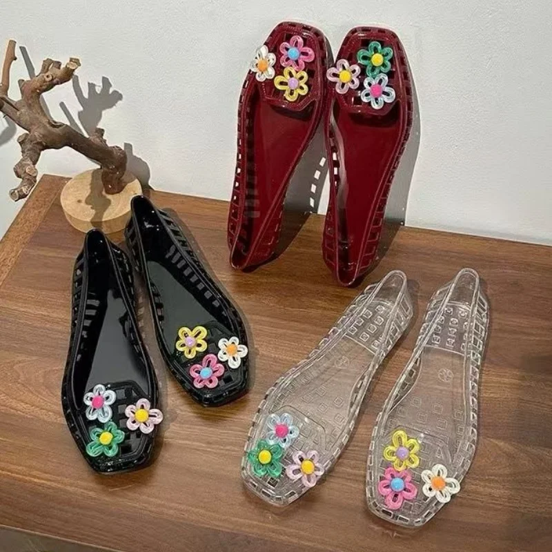 Hollowed kawaii dopamine Shoe Chic Handmade Flower Jelly Shoes Shoe Buckle Hole Shoes DIY Shoe Accessories Jewelry Ballet shoes