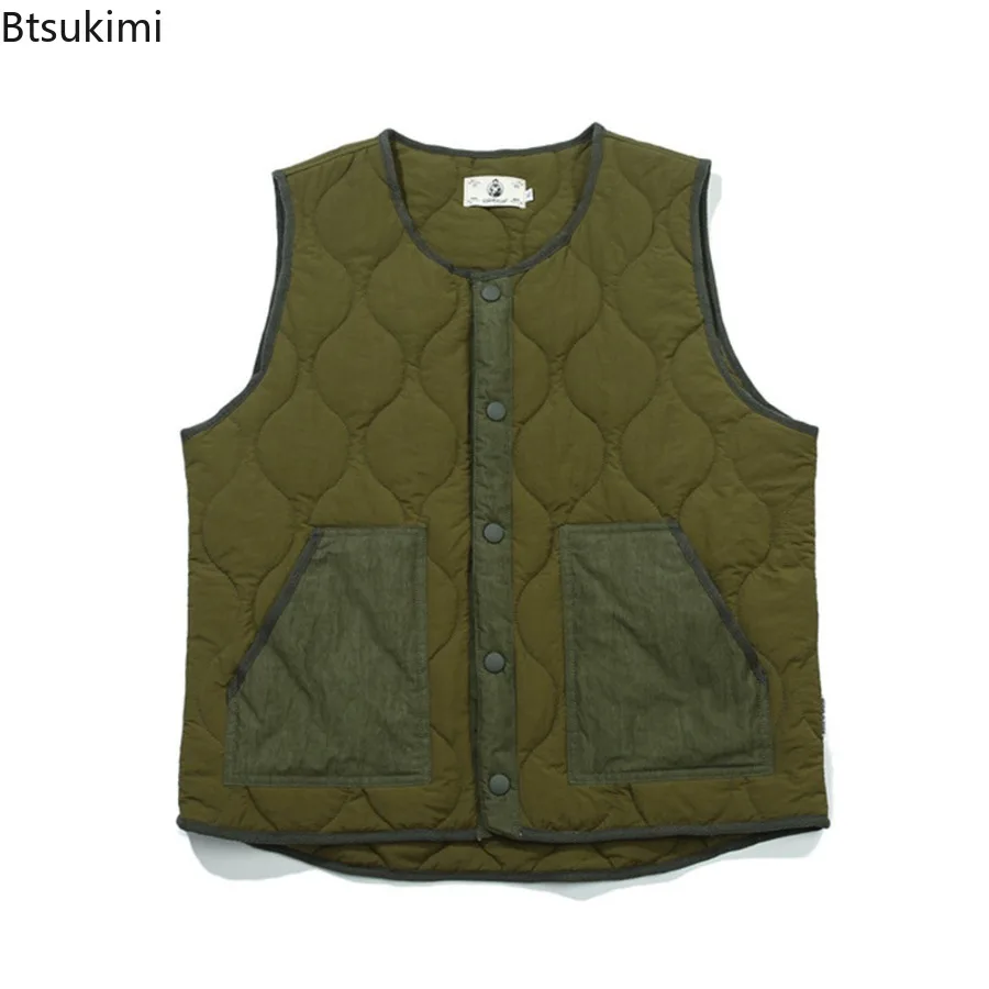 Cotton Sleeveless Jacket Men's Safari Style Vintage Cardigan Coats Warm Vest Winter Street Trend Loose Cotton Padded Vests Male