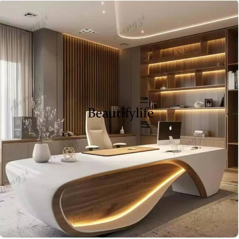E153 high-end office boss table, painted large desk, simple and modern white supervisor table, manager table