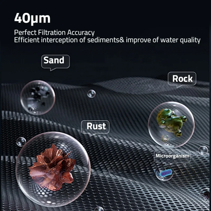 منقي مياه ما قبل الفلتر للاستخدام المنزلي، فلتر عالي التدفق 40 ميكرون 316 من الفولاذ المقاوم للصدأ، فلتر مسبق سهل التركيب