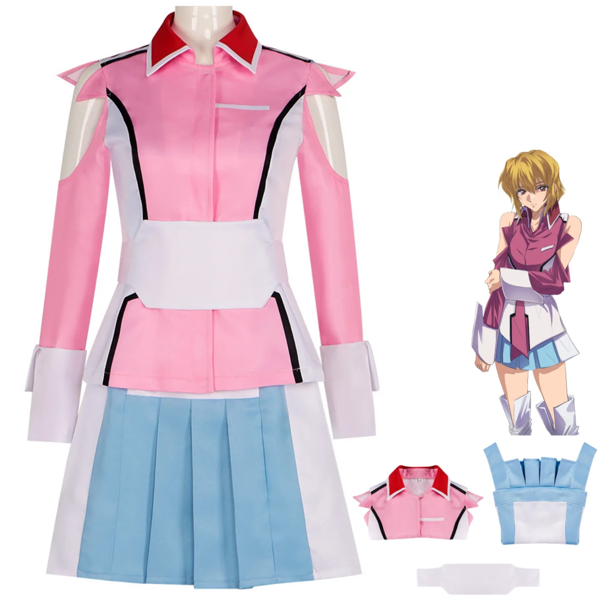 Anime Gundam Seed Destiny Stellar Loussier Cosplay Costume Pink Coat Battle Uniform Adult Woman Lovely Christmas Party Suit