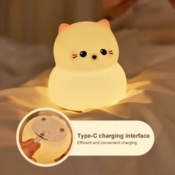 Guardian Kitty Silicone LED Night Lights USB Rechargeable Sleep Night Lamp Timing Bedside Room Decor Kids Baby nightlight Gift