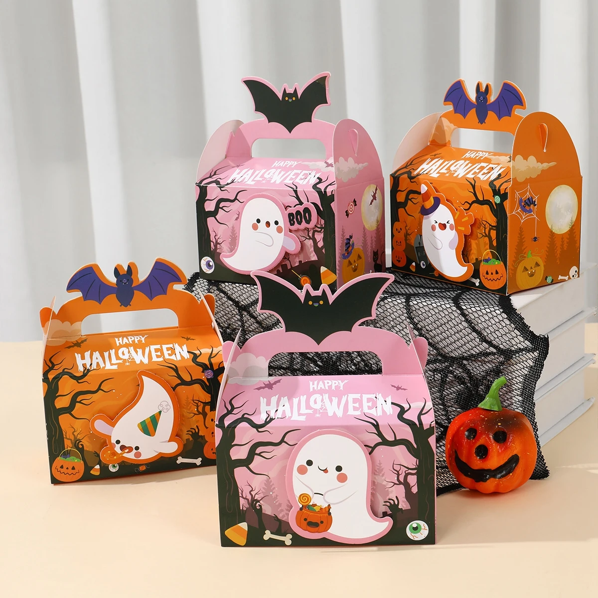 4pcs Halloween Cute Ghost Sticker Suitcase Happy Halloween Party Decorations For Home 2024 Trick or Treat BOO Candy Cookie Box