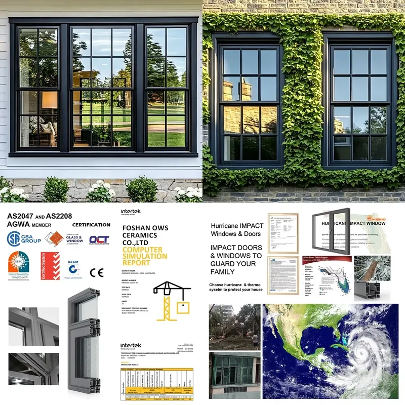 AS2047 Aluminum Vertical Slide Window Postmodern Style Sash Windows American Hung Kitchen Bathroom Fire Resistant Soundproof