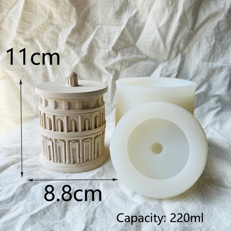 Świeca silikonowa słoik formy z pokrywką Roman panteon projekt betonowa świeca naczynie silikonowe formy zbiornik żywicy epoksydowej formy