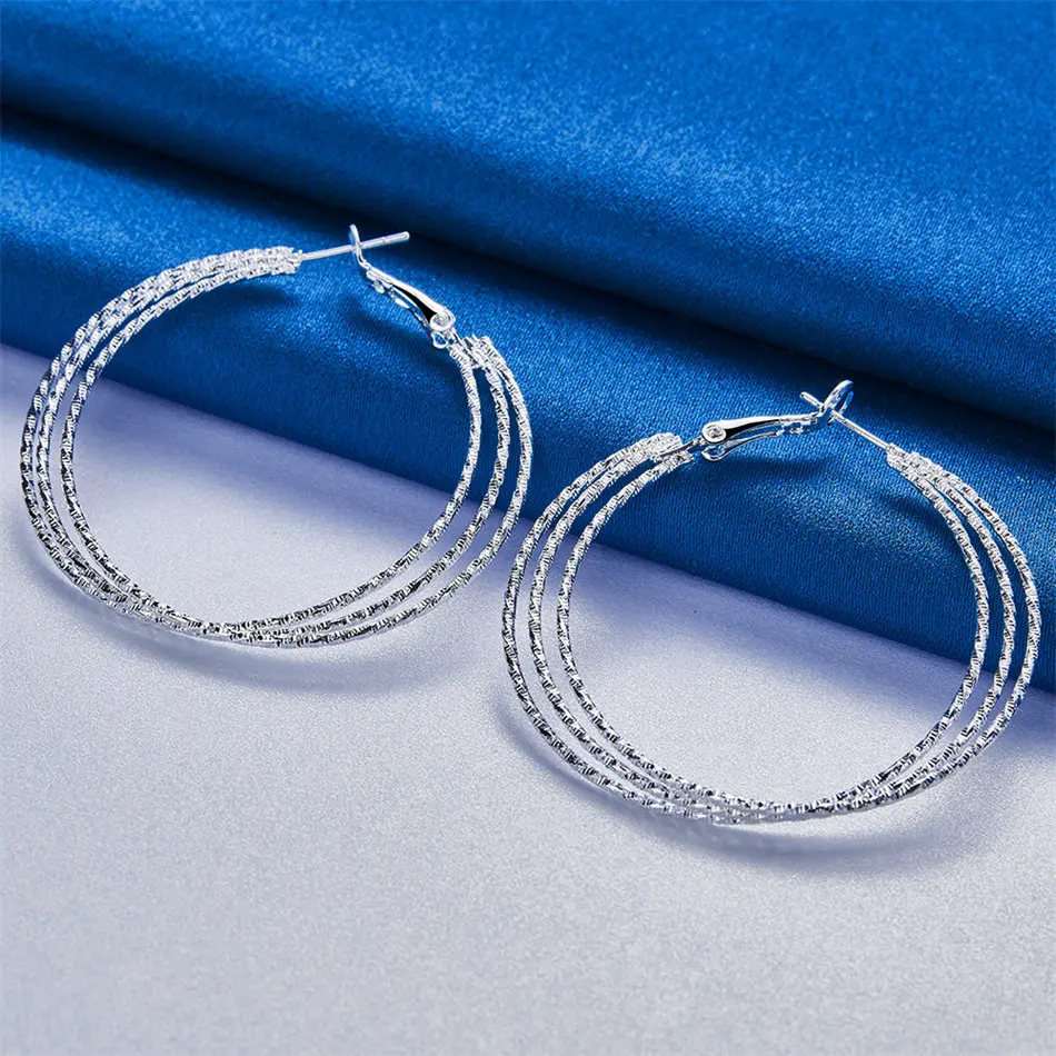 

1 пара роскошных серег из стерлингового серебра 925 пробы, 50 мм, матовые серьги с 3 кольцами для женщин, модный шарм, подарок на годовщину, ювелирные изделия