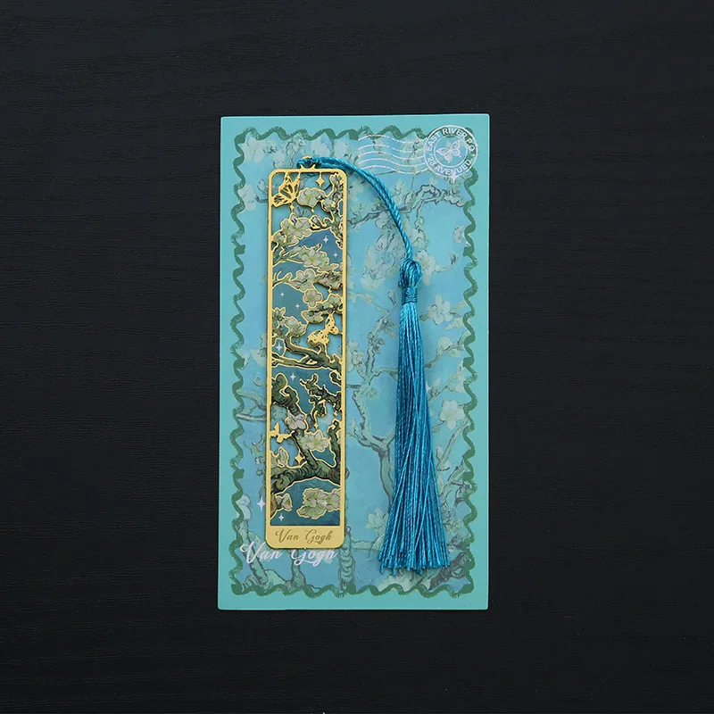 

New Hollow Metal Bookmark Oil Painting Style Rectangular Book Marks Exquisite Landscape Flower Reading Stationery for Student
