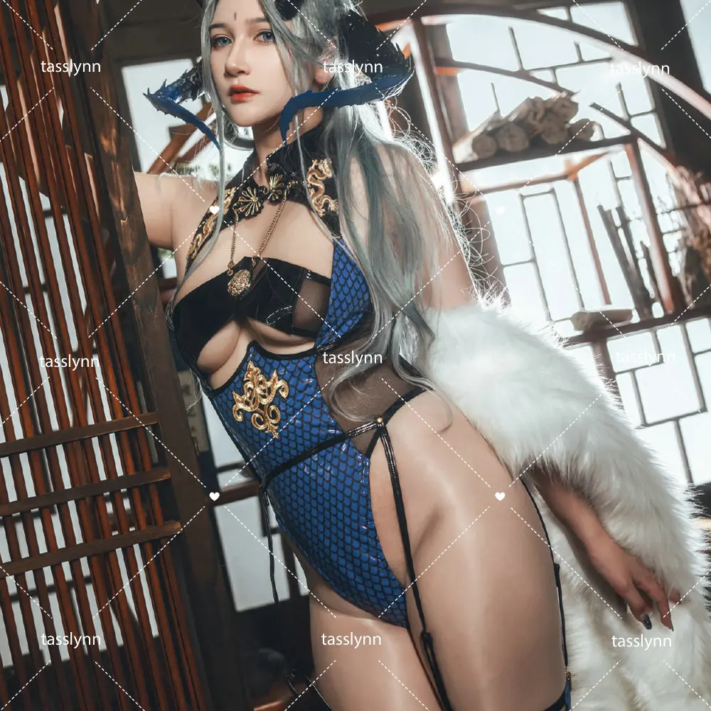 

Sexy Cute Dragon Girl Cosplay Bunny Girl Costumes Lovely Blue Jumpsuit Halloween Costume Deer Ears Serpentine Bunny Suit