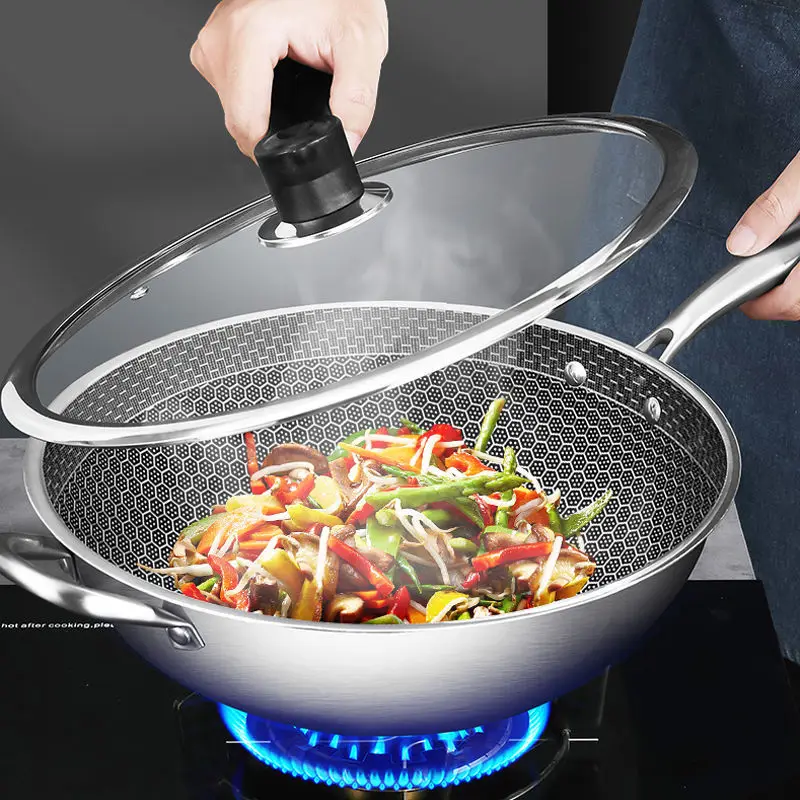 Stainless steel wok Honeycomb non-stick skillet Household wok induction cooker Gas cooker wok pan pan pan set view 3