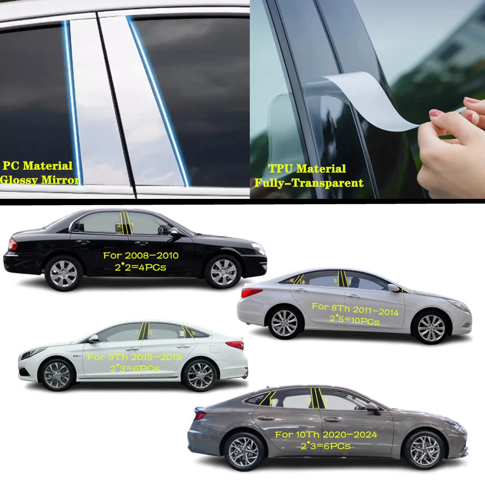 

For Hyundai Sonata 7th 8th 9th 10th 2008-2024 TPU/Glossy Mirror Pillar Post Cover Door Trim Window Molding Sticker Accessories