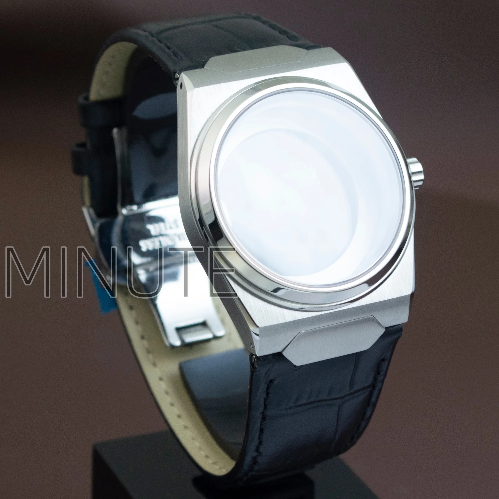 NH35 حالة حزام سوار جلد طبيعي الياقوت الزجاج الفولاذ المقاوم للصدأ ساعة الحال بالنسبة NH36 NH35 حركة VC222 الرجال حالة أجزاء