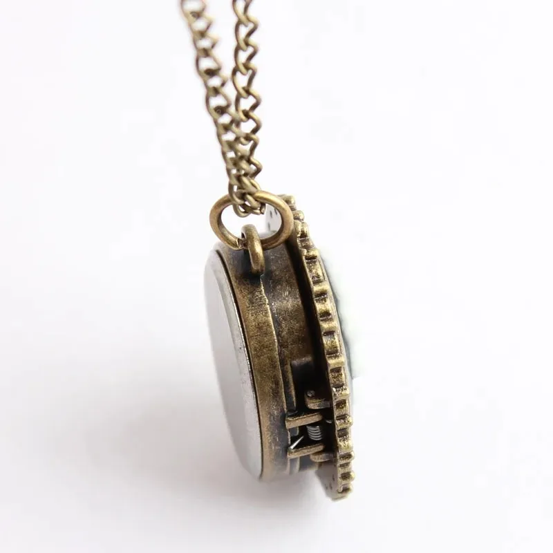 앤티크 양각 로즈 플랩 포켓 시계 빈티지 참 Steampunk 쿼츠 포켓 FOB 시계 여성용 Reloj De Madera