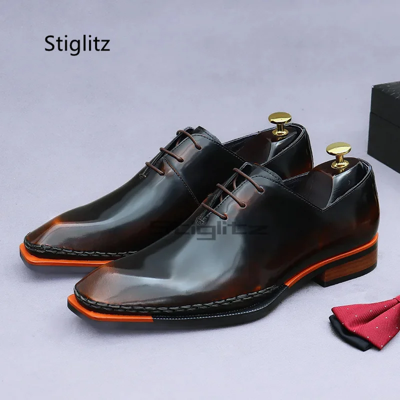 

British Style Men's Business Genuine Leather Shoes Small Square Toe Lace Up Oxfords Casual Young Suit Cowhide Formal Shoes