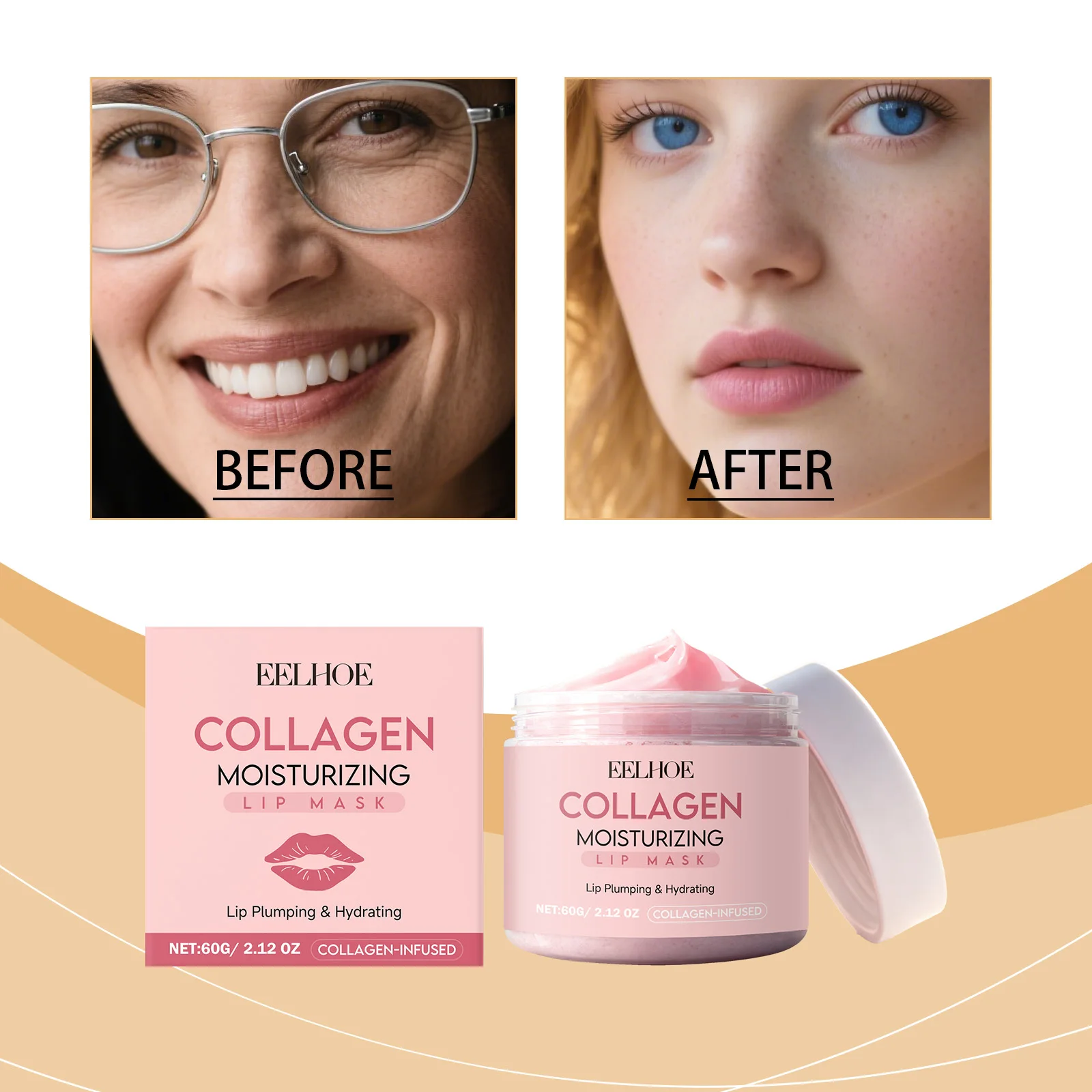 قناع الشفاه EELHOE بالكولاجين، مرطب الشفاه للترطيب، العناية المغذية للشفاه المتشققة والجافة