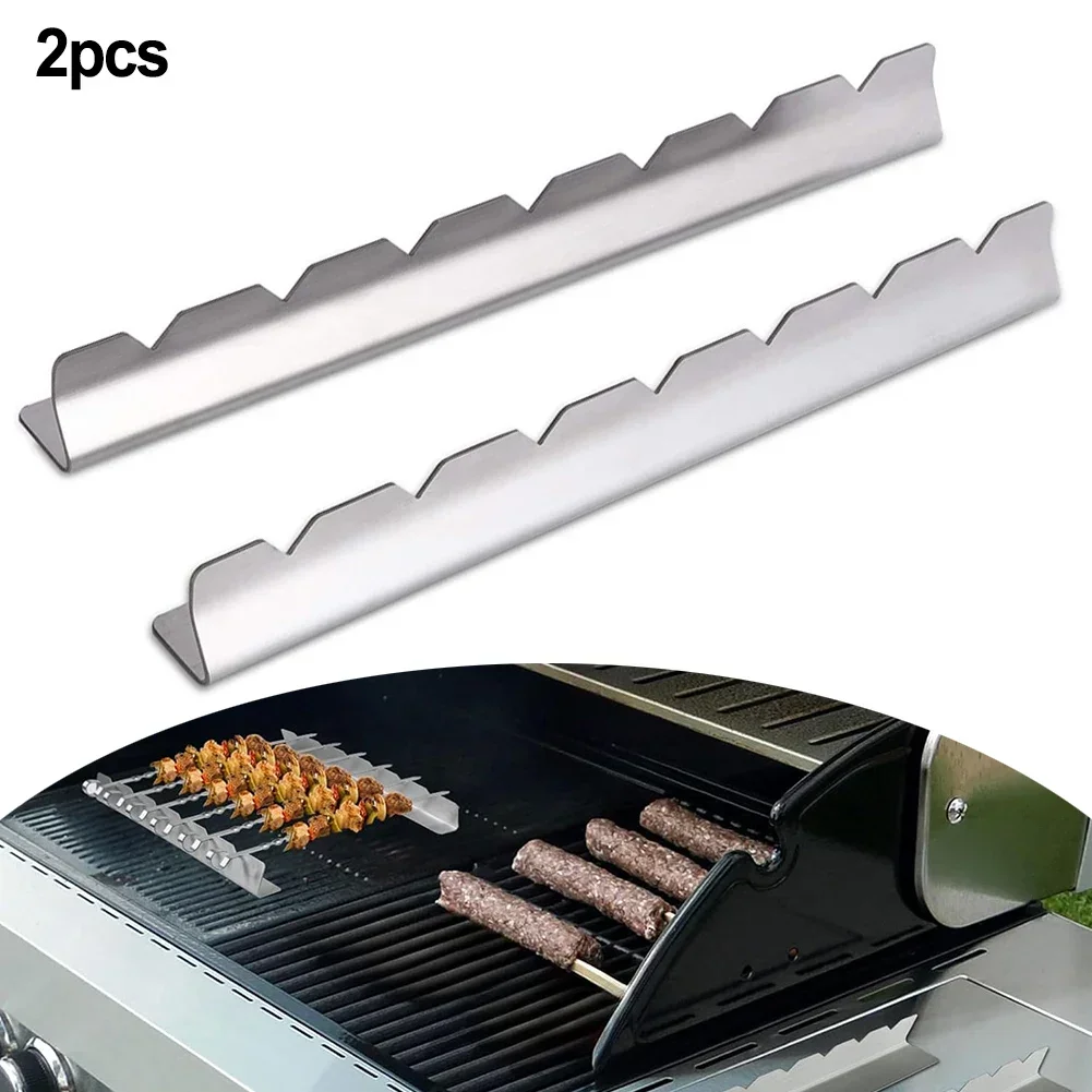 2pcs BBQ Bracket Stainless Steel Barbecue Skewer Holder Storage Rack For Grill Outdoor Barbecue Skewer Bracket Kebab Holders