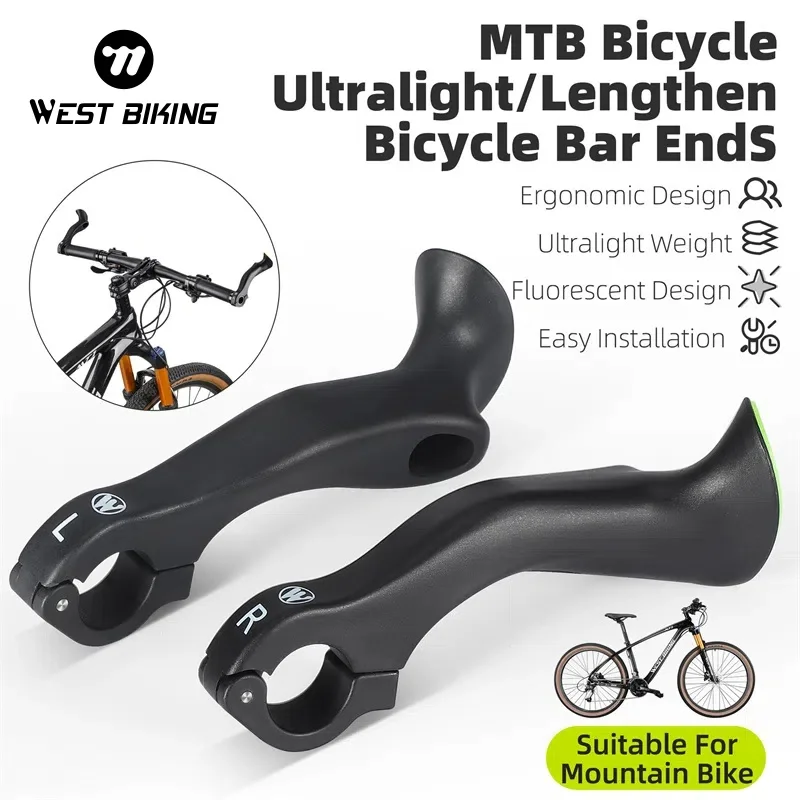 

WEST BIKING Mountain Bike Handle Bar Ergonomic MTB Extension Handlebar Ends Reflective Handlebar Rest Grips Bicycle Accessories