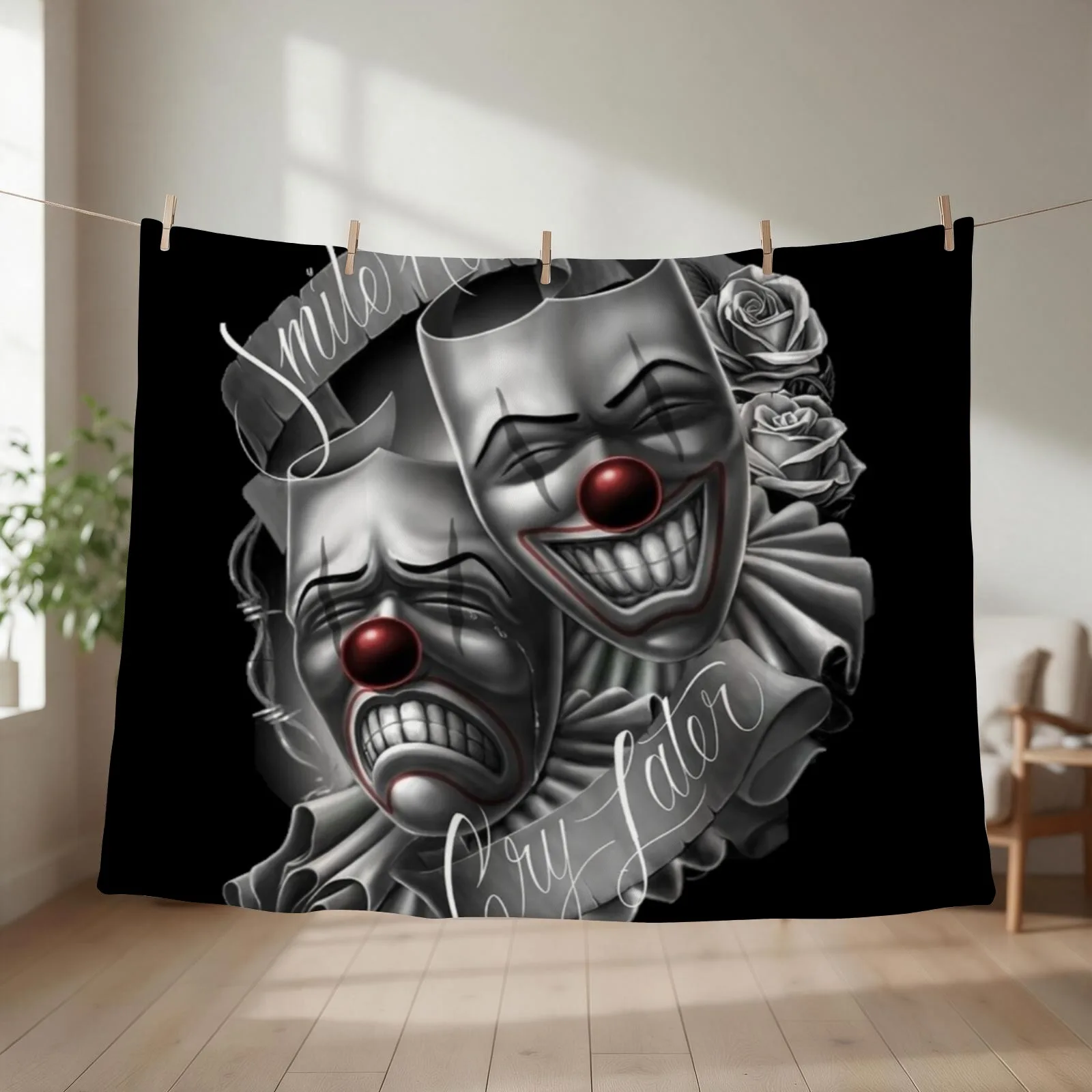 Smile now cry later clown faces Throw Blanket Luxury Designer Softest warm for winter Decorative Sofa Blankets