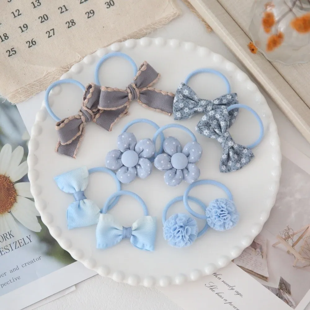 

10pcs Handmade Flower Bows Hair Ropes No Harm Harpin Girls Hair Bows Set Hair Accessories Elastic Bowknot Hair Ties Girls