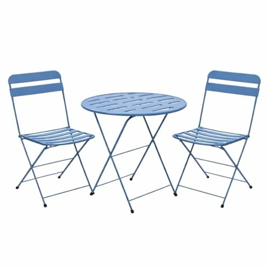 

VTFAM168A-BL 3-Piece Metal Folding Bistro Set 20" Round Patio Table with 2 Folding Chairs Portable Indoor/Outdoor Balcony and G