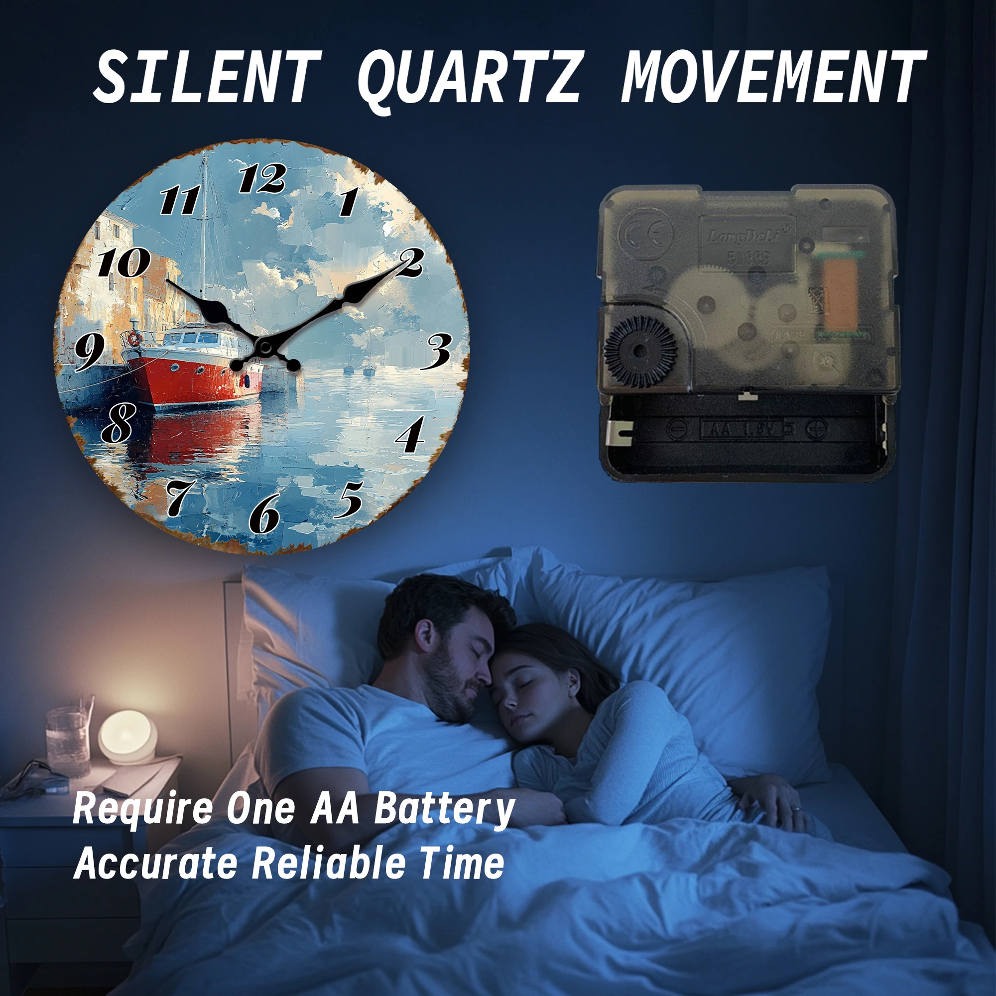 Harbor View with Boats Wall Clock, Nautical Coastal Home Decor