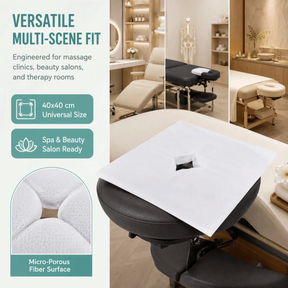 200PCS Non-woven Fabric Spa Face Hole Covers Soft Non-Sticking Face Pillow Covers White Massage Table Headrest Covers Table