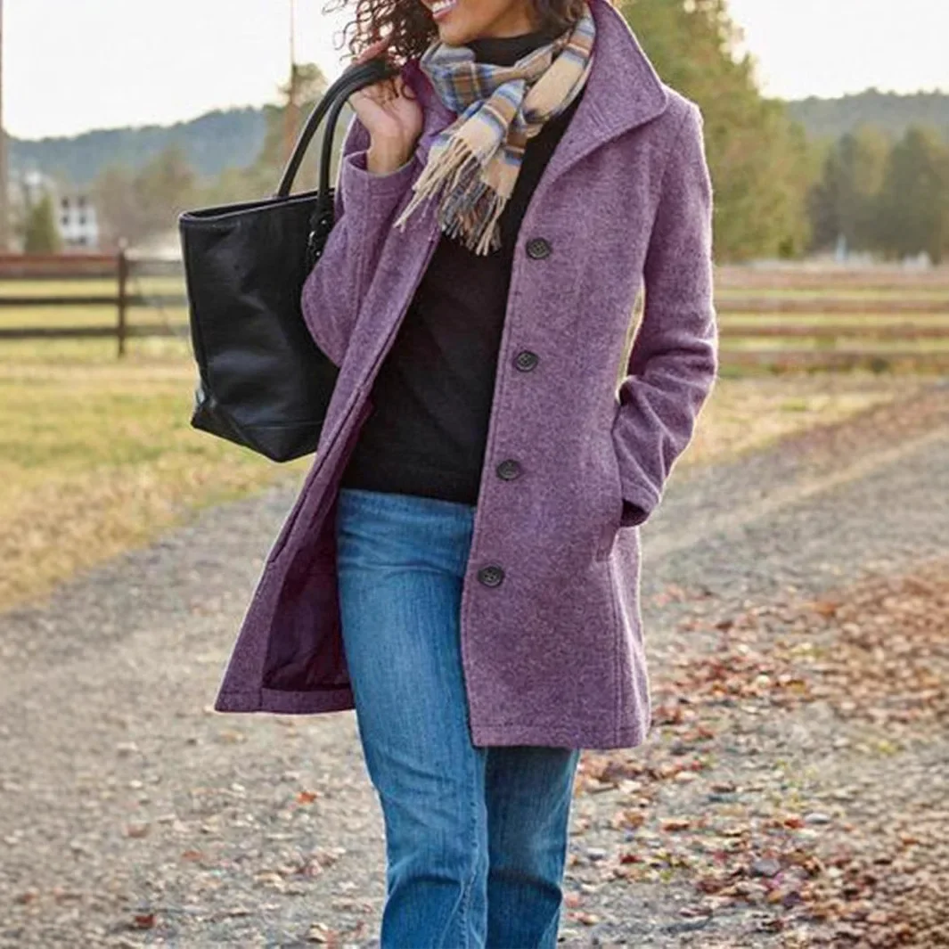 

Лидер продаж сезона, модное утолщенное шерстяное пальто, длинное однотонное женское осенне-зимнее пальто, женская верхняя одежда, элегантное, стильное