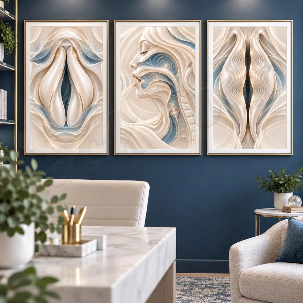 Speech therapy art, ENT clinic anatomy, dysphagia, laryngeal art, sound wave print, clinic waiting area decor poster