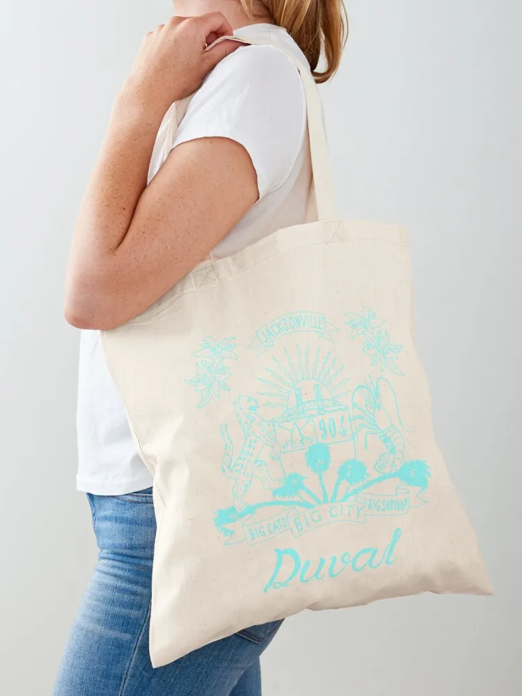 

Duval Crest - Teal Lettering on Black Tote Bag shopping bag logo Women bags Handbags personalized tote