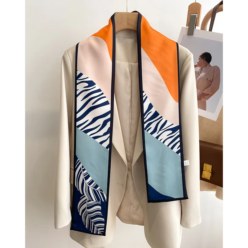 New Refreshing Stripe Small Silk Scarf Female Hair BandSlender Long Strip Streamer Tied Bag Belt Decorative Scarf Gift