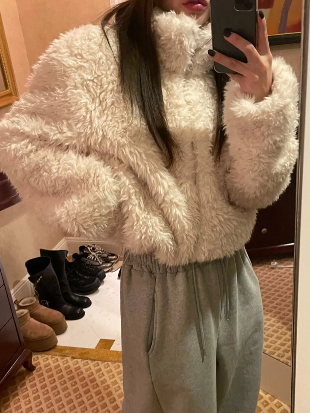 Koreaanse Faion Thiened Winterjas Dames Rits Loose Fit Pluizige Bovenkleding Sli Design Lente Herfst Winter Seizoensgebonden Slijtage