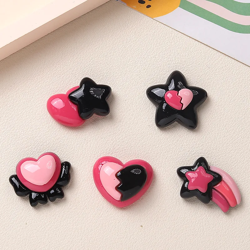 

20pcs New Black and Pink Heart Star Resin Cabochon Flatback for DIY Jewelry Making Wholesale Scrapbook Decoration Accessory