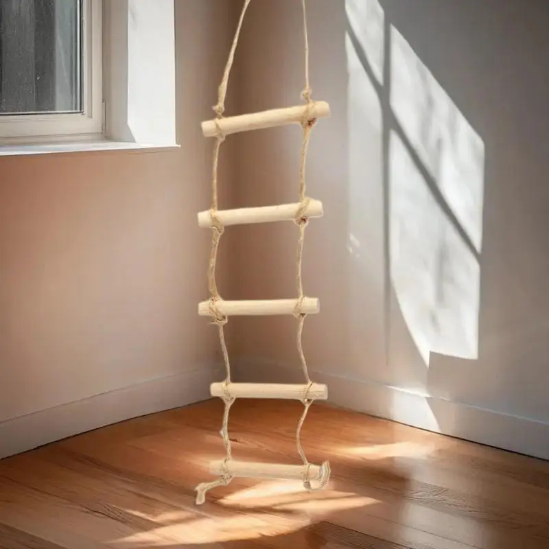 Escalera colgante de cuerda de cáñamo de madera en miniatura para casas de muñecas, modelo de escena de jardinería, accesorios para casa de muñecas, 1 Uds.