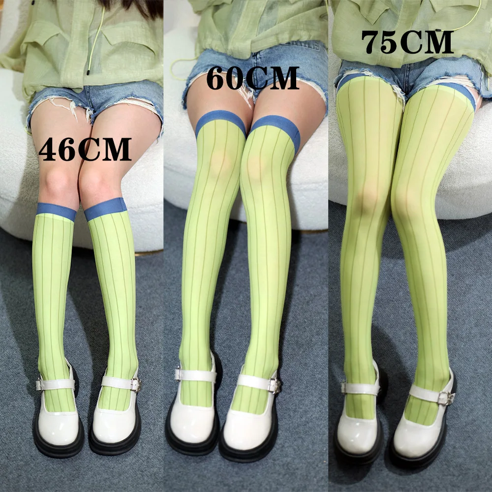 الأصفر الأخضر مخطط جوارب للنساء تأثيري الإفراط في جوارب طويلة الإناث 46/60/75 سنتيمتر هايت جوارب أنيمي الرسوم المتحركة الجوارب الطويلة