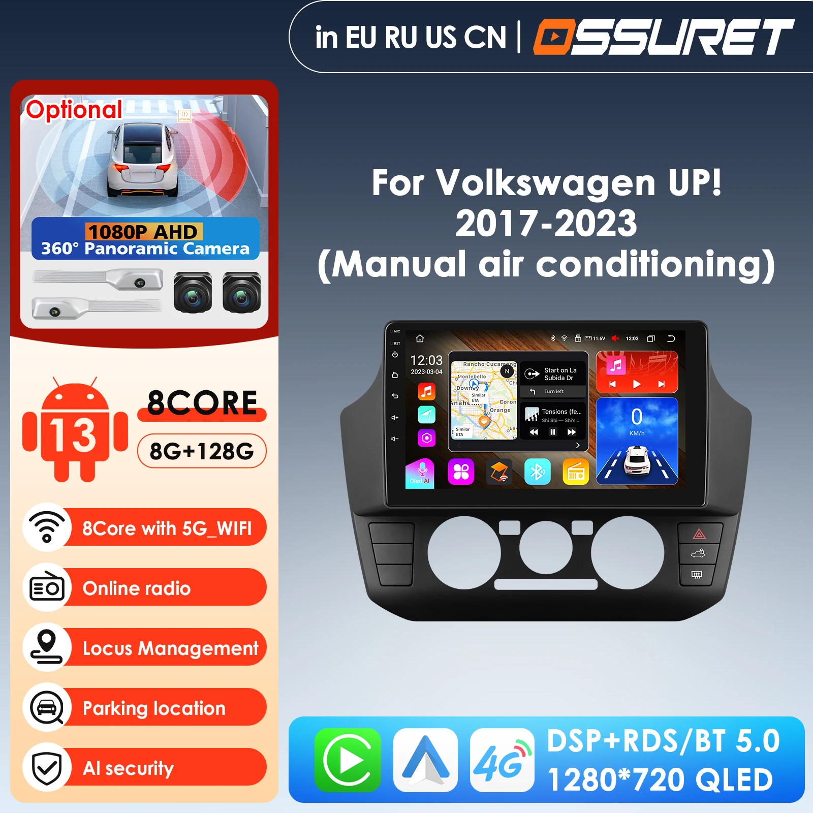 Car Intelligent Systems Carplay Android Car Radio for Volkswagen UP! 2017 -2023 UP Manual A/C Multimedia Video Player WIFI Audio