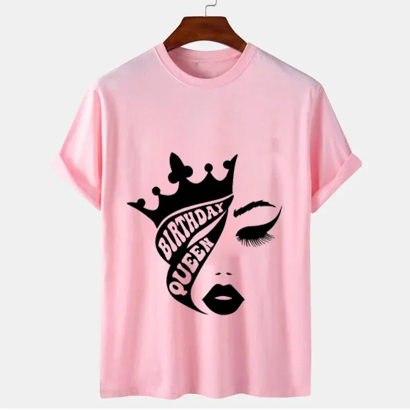 Estética Camisetas para As Mulheres Aniversário Rainha Tops Streetwear Festa De Aniversário Tee Manga Curta Meninas Aniversário Esquadrão Festa T-Shirt