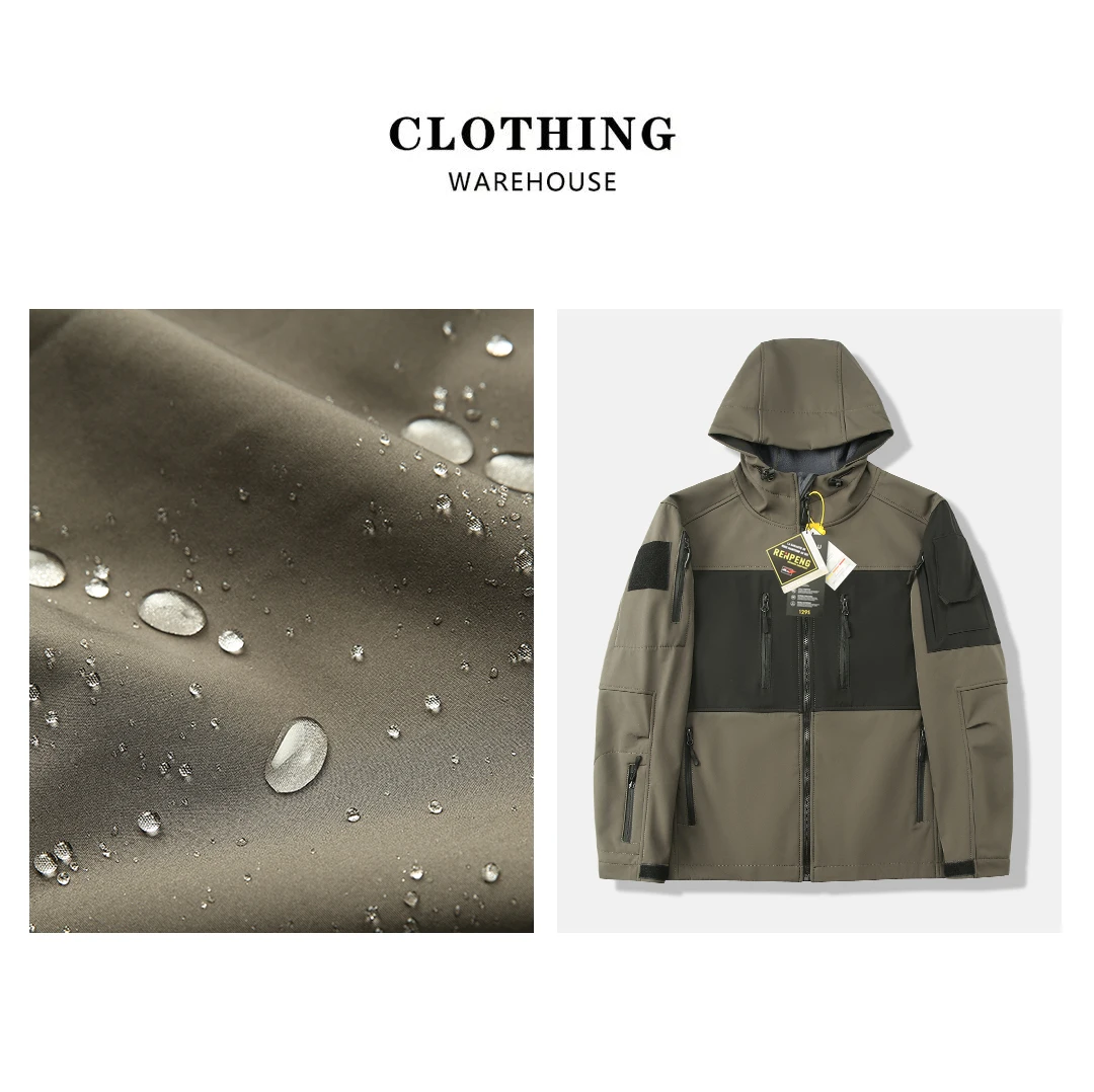 سلسلة القائد التكتيكي للرجال في الهواء الطلق مقاومة للرياح ومقاومة للماء معطف بقلنسوة ناعم من El Jaet قابل للعطلات الحضرية للخريف والشتاء