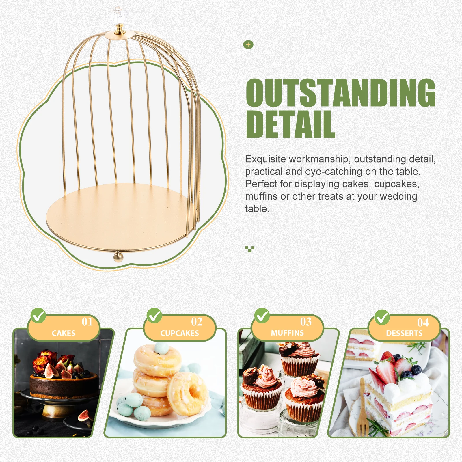 

Birdcage Cake Stand 1 Tier Gold Bird Cage Dessert Holder Decorative Display Wedding Party Accessory Sturdy Durability