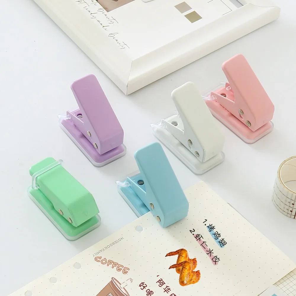 Portable DIY Crafts Single Hole Punch Punching Macaron Color Embossing Tool 1 Hole Manual Mini Paper Punch Stationery