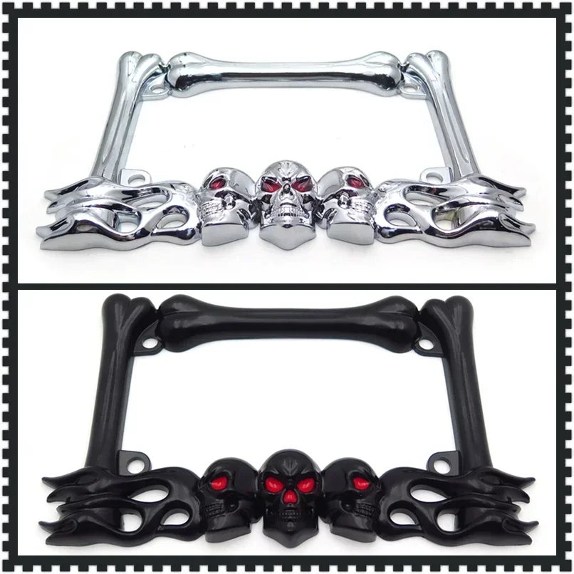 

3D Skull Flame Bones Motorcycle License Plate Frame For Harley Davidson Motorbike Parts