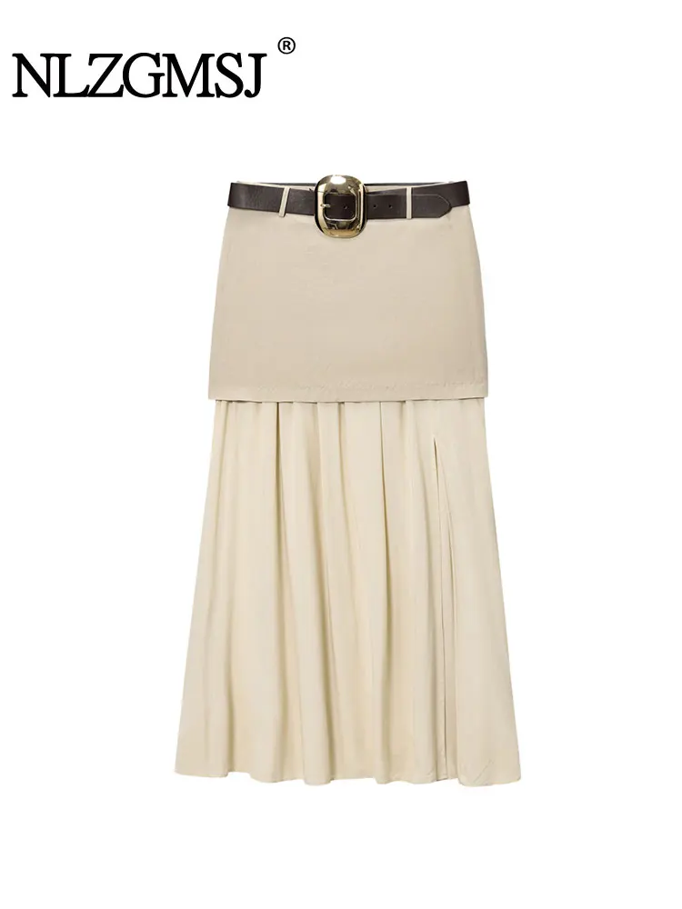 

NLZGMSJ 2025 летние повседневные длинные юбки, женская модная уличная одежда, юбки с высокой талией, весна-лето, юбка с поясом