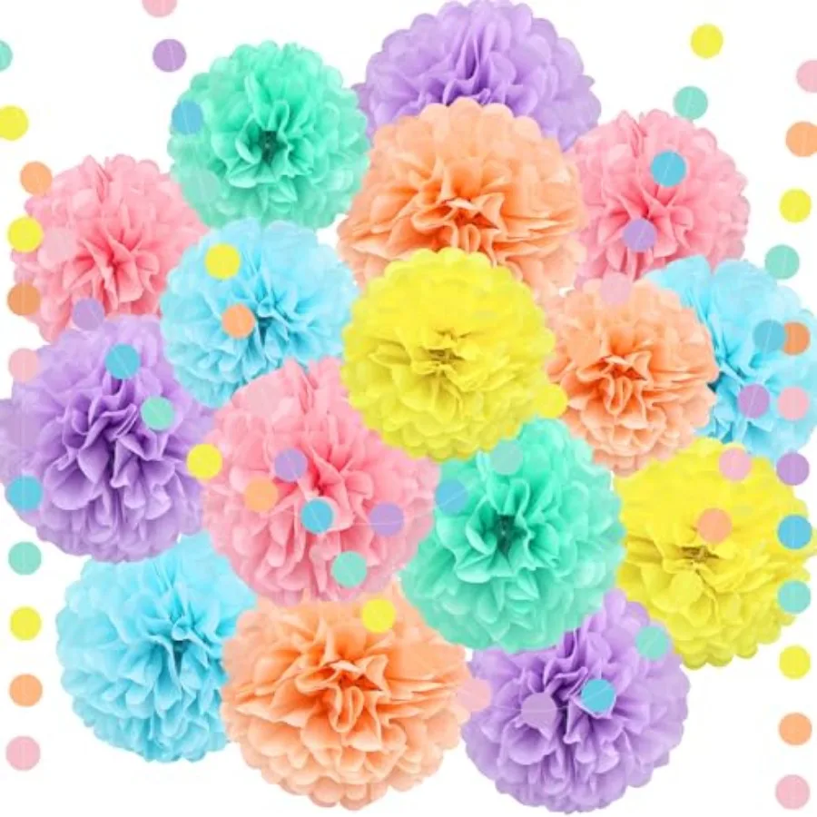 

ed Tissue Paper Pom Poms, Pastel Paper Pom Poms Circle Garland for Easter Party, Ice Cream Party Decorations, Wedding, Birthday