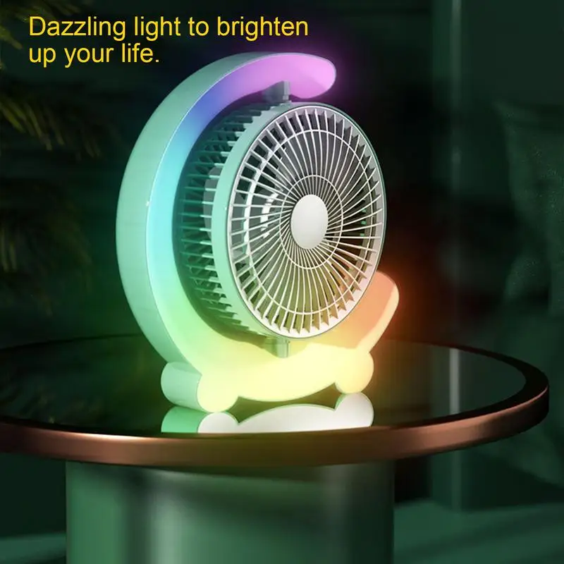 Table Fan For Bedroom Portable Desk Fan With 3 Speeds Strong Airflow 360 Degree Rotatable USB Powered Table Fan With RGB Light