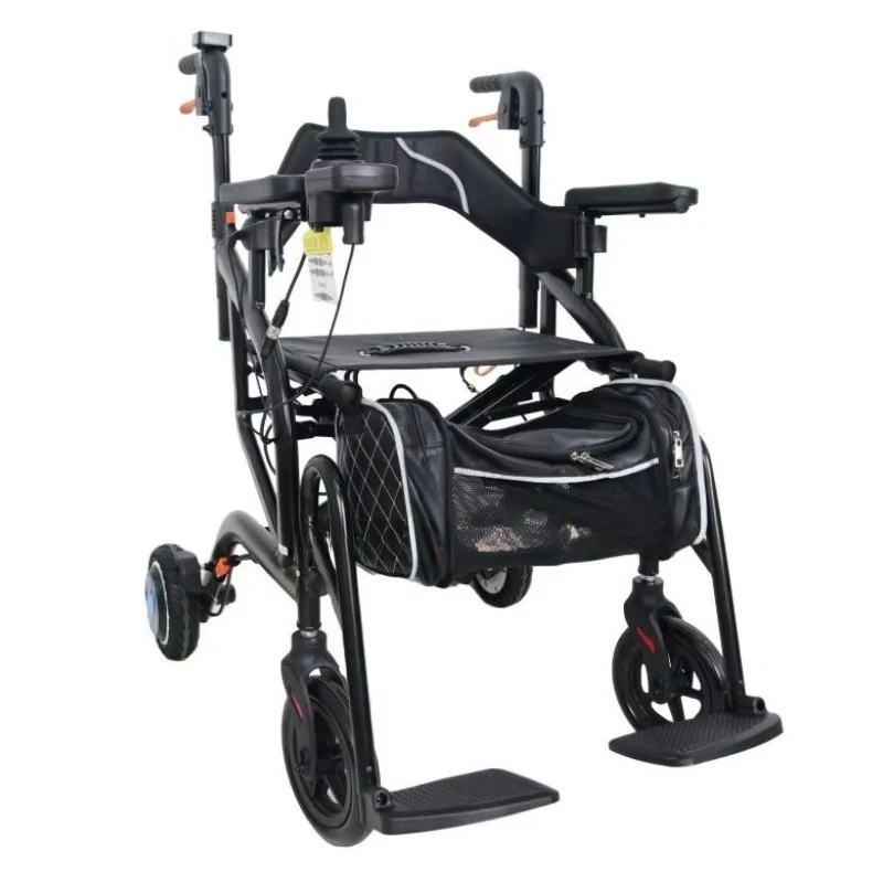 Lightweight Foldable Aluminum Electric Drive Wheel Chair Medical Rollator Walker for Adult Disabled with Adjustable Seat