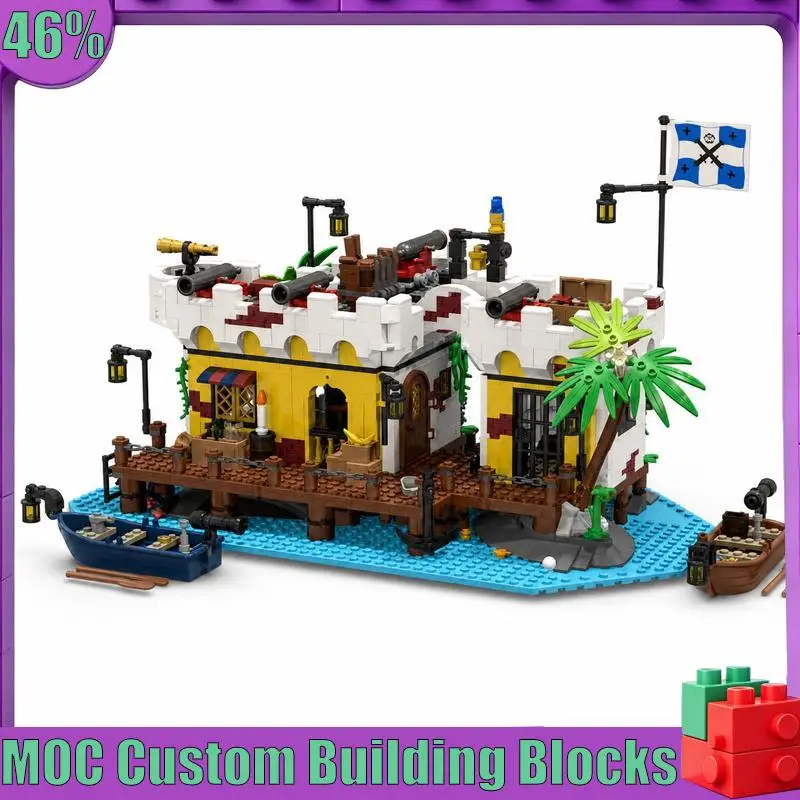 1515PCS Lagoon Lock Up MOC Pirate Prison Model Custom Puzzle Architecture DIY Creative Assembly Educational Toy Building Blocks