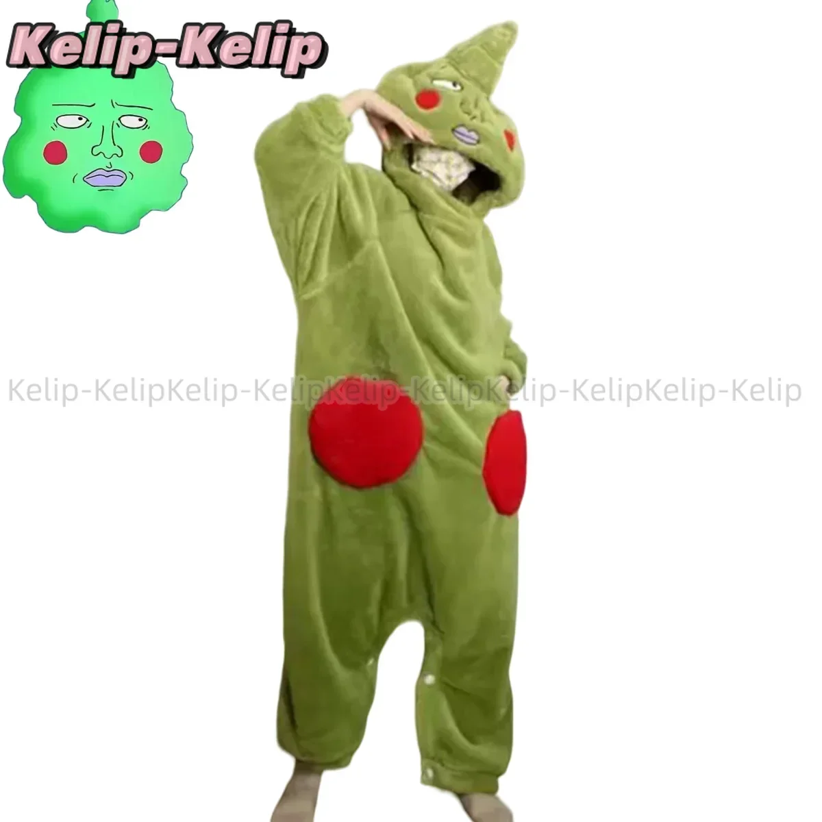 Anime Mob Psycho 100 Dimple Cosplay Costume Mobu Saiko Hyak Flannel Pajamas Green Jumpsuits Man Woman Kawaii Home Furnishings