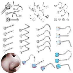 3/4/5/8/21pcs 20G Nose Studs Set Surgical Steel L-Shape Nostril Studs Screws Nose Ring Hoop Body Piercing Jewelry Mixed Styles