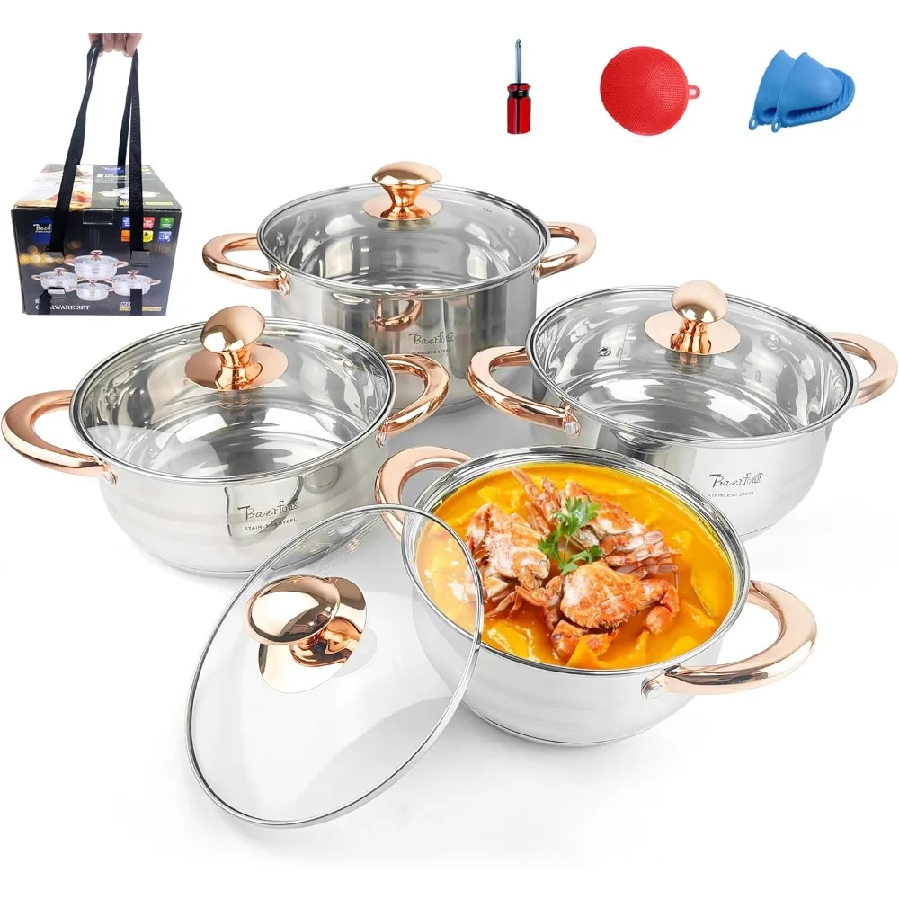 

11Pcs Pots and Pans Set,Stainless Steel Induction Cookware Sets with Lid, Non-toxic Kitchen Cooking Set for Oven