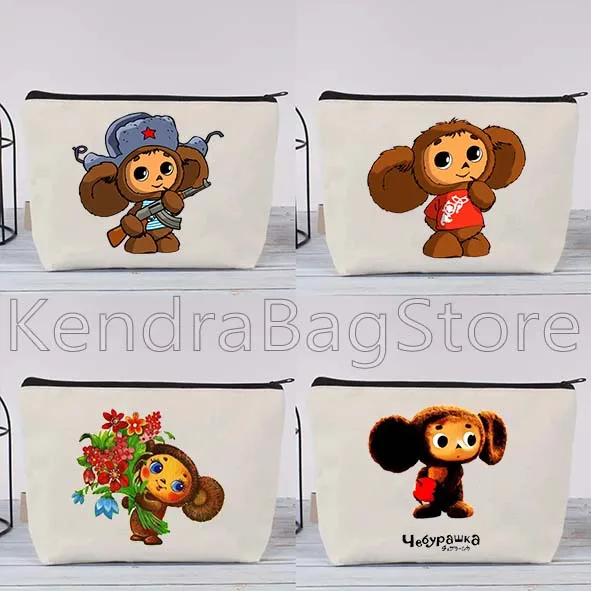

Чебурашка милый советский русский мультфильм обезьяна подарки холст косметичка дорожная макияж губная помада хлопковые сумки пенал